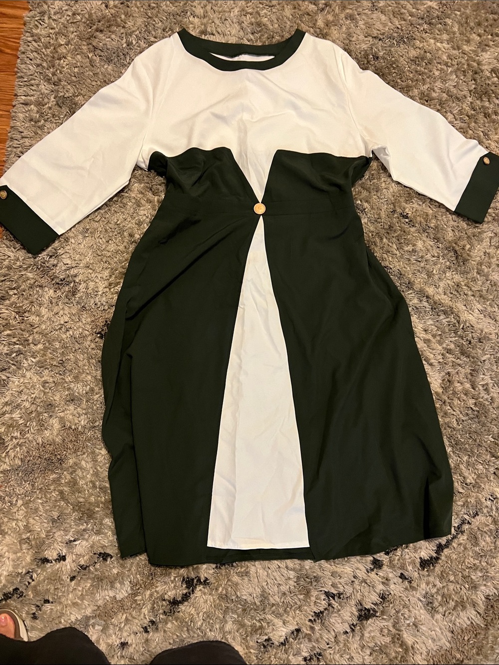 Green and White Two-Tone Button Front Dress